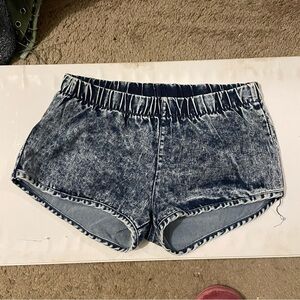 36 Point 5 Blue Jean Shorts Elastic Waistband Frayed Hem